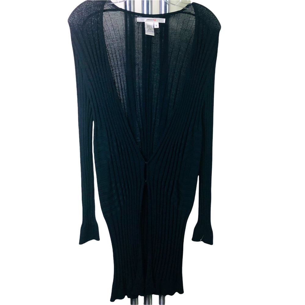 STUDIO M Black Long length sweater ribbed texture knit. SIZE SMALL